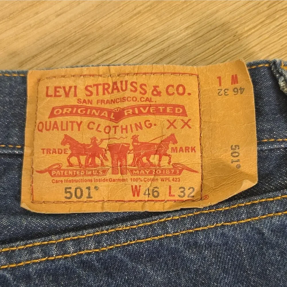 Levi's 501 Men's Straight Fit Blue Dark Wash Button Fly 100% Cotton 46x32 Excell